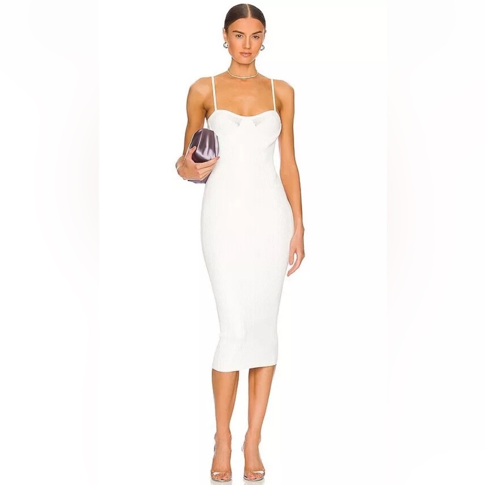 NWT $395 Helmut Lang White Eyelet Bra Ribbed Dress Size M